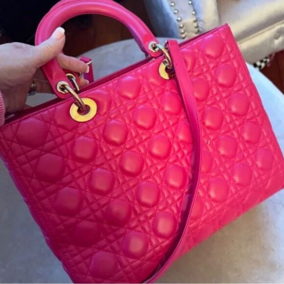 AUTHENTIC! *Barbie--PINK* CHRISTIAN DIOR Lady Dior Large Cannage Lambskin Bag - Picture 9 of 16